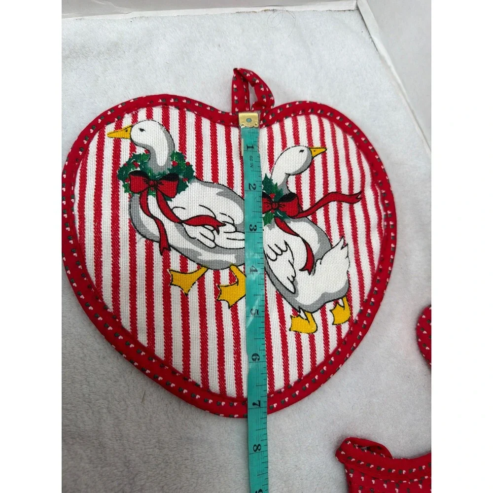 NWT VTG 90s Cannon Heirloom Kitchen Set Red Christmas Goose 3pc Towel Mitt